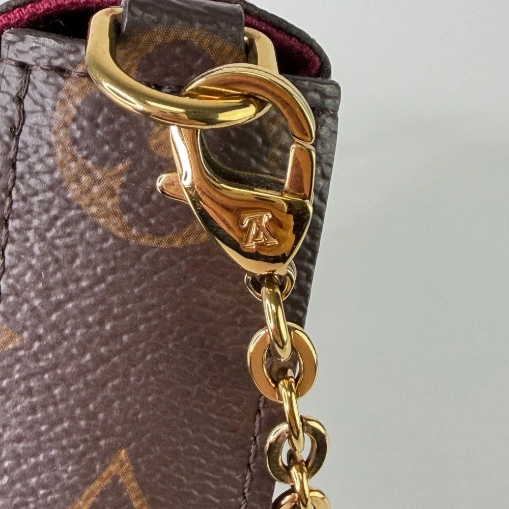 Authentic Louis Vuitton Monogram Pochette Felicie Chain Wallet Fuchsia Pink